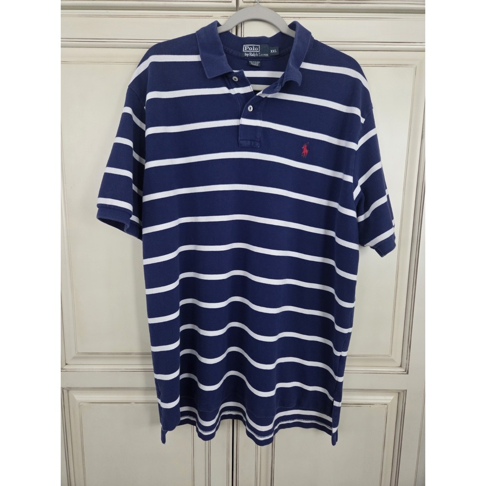 Polo Ralph Lauren Polo Shirt Mens 2XL‎  Blue White 90s Striped